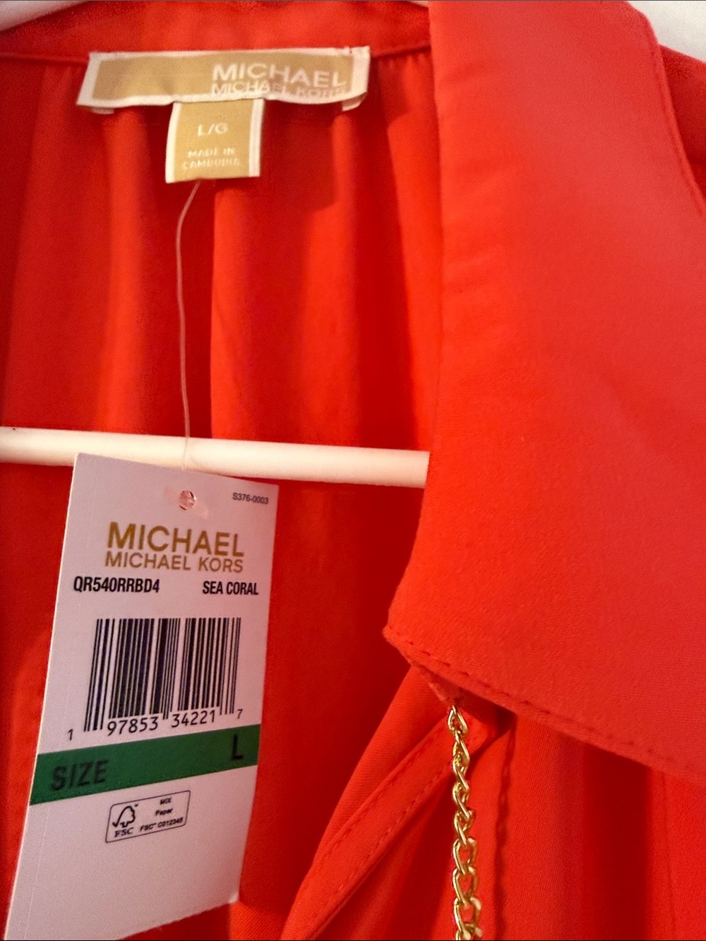Michael Kors Bright Red Collared Long-Sleeve Blouse - Picture 4 of 7